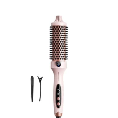 Wavytalk Thermal Brush, Brosse Thermique Ionique Cheveux Bouclés Chauffante, 38mm Pour Créer des Boucles Naturelles, 5 Réglages de Température, Double Tension, Prise Euro, BLOWOUT BOOST, Rose Sakura