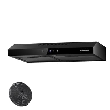 GASLAND Chef SR60BS 60 cm hotte aspirante silencieuse à air recyclé 202 m³/h, 3 niveaux Touch Control hotte aspirante en acier noir avec filtre à charbon actif CF158