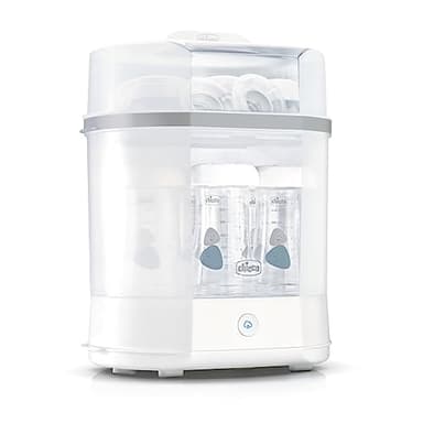 Chicco, Stérilisateur de Biberons, Stérilisateur Électrique, Tire-lait et Tétine, Avec 3 Configurations et Arrêt Automatique, Adapté au Micro-Ondes, pour Stériliser jusqu'à 6 Biberons de 330 ml, Blanc