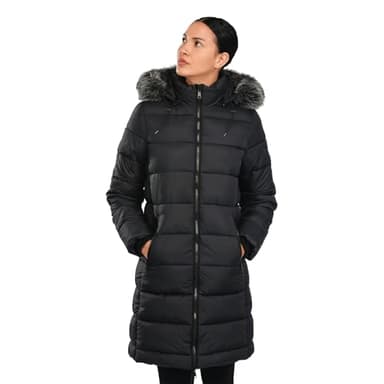 riemot Manteau Femme Hiver Chaud Matelassé Manteau Mi-Long Blouson Cintré Capuche Détachable Park a Chic et chauffant Jacket Casual Outer coats avec Poches, Noir, XL