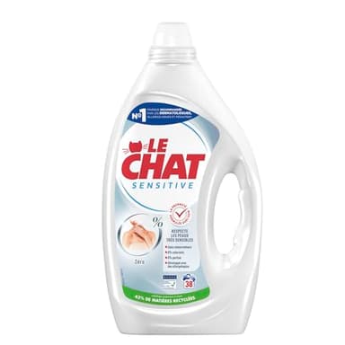 LE CHAT - Lessive Liquide - Sensitive 0% - La Propreté Formulée avec Soin - Respecte les Peaux Très Sensibles - Sans Conservateurs - Sans Colorants - Développé avec des Allergologues - 38 Lavages