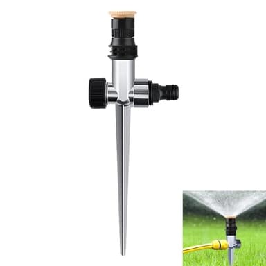 Arroseur Jardin Circulaire à Secteurs 30° à 360° avec Piquet Métal Réglable, Arrosage Manuel Gazon Pelouse Surface Moyenne, Connectable en Série, Jet Orientable, Arroseur Fixe Haute Pression Extérieur