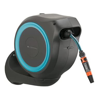 Gardena Enrouleur de tuyau Mural Rollup S (Turquoise)– Longueur 15m – Ø11mm– Garantie 5 ans– Dévidoir pivotant à 180°– Kit complet avec lance, raccord, tuyau et support mural inclus (18600-20)