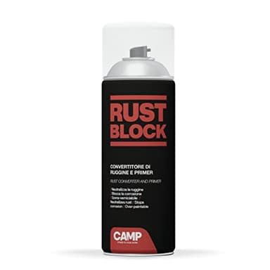 Camp Rust Block Convertisseur de Rouille avec Apprêt Spray -Convertit et Bloque la Rouille, Protecteur, laisse la Surface Prête À Être Peinte, 400ml
