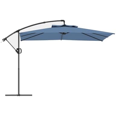 Outsunny Parasol déporté carré 3 x 3 m, parasol de jardin extérieur avec manivelle, base croisée, parasol inclinable et rotation à 360°, toile polyester 180 g/m², protection UV UPF50+, bleu clair
