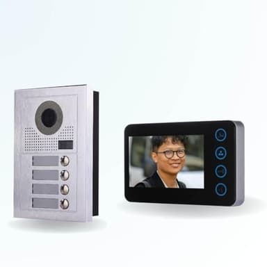 BT Security Portier interphone vidéo Modern 2 Fils - 4 Appartements - 4 écrans Noirs