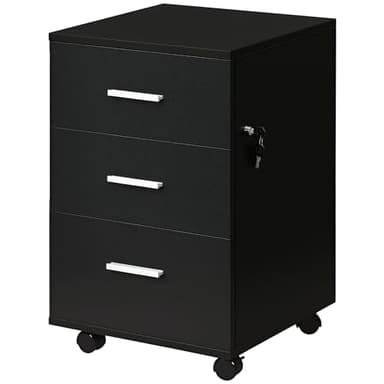 Vinsetto Caisson de Bureau Rangement Bureau sur roulettes 3 Tiroirs Verrouillables 40 x 40 x 61,5 cm Noir