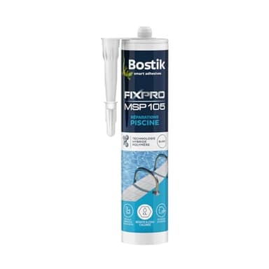 Bostik FIXPRO – Mastic MSP 105 Réparations Piscine – Mastic Piscine Intérieure/Extérieure – Pour Carrelage/Mosaïque et Pièces à Sceller Piscine – Mastic Hybride Polymère – Blanc – 1 Cartouche 290 ml