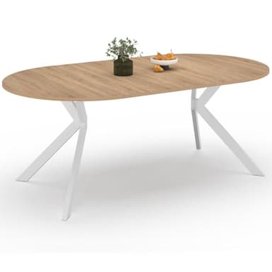 IDMarket - Table à Manger Extensible Ronde Alix 4-10 Personnes Pied araignée Bois et Blanc 110-200 cm