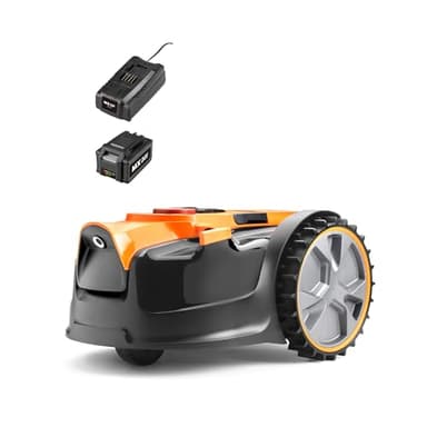 LawnMaster OcuMow™ Robot tondeuse à gazon VBRM16 avec batterie au lithium MX 24 V 4,0 Ah et chargeur rapide. Pas besoin de fil de limite, d'application ou de prise d'alimentation extérieure. Pour les