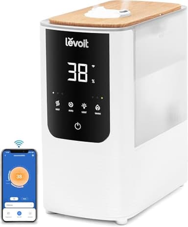 LEVOIT Humidificateur d'Air Intelligent WIFI 4.5L Top-Fill, 26dB Ultra Silencieux, Jusqu'à 45h, Veilleuse Ajustable, Brume Froide et Chaude, Diffuseur 2 en 1 OasisMist 450S