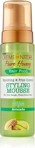 Creme of Nature Pure Honey Hair Food Avocado, Mousse Coiffante à base d'Huile d'Avocat et de Miel, Soin Coiffant pour Cheveux Bouclés Frisés Crépus, Définit les boucles et Réduit les frisottis - 207ml