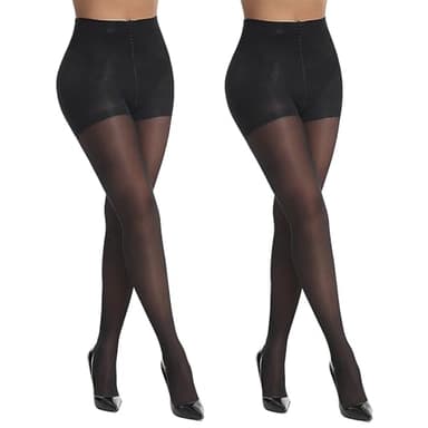 Anseom Lot de 2 Collants pour Femme - 30 Deniers Transparents Collant Gainant Indéchirable, Taille Haute Collants Renforcés (FR/ES, Alpha/lettres, TG, Taille normale, Taille normale, Noir)