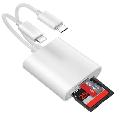 Lecteur de Carte SD pour iPhone [Certifié Apple MFi] 2 en 2 Adaptateur Carte SD USB C Lightning vers SD/Micro SD, Lecteur de Carte Mémoire Double Fente pour iPhone16 15/iPad/Samsung/Caméra/SDHC/SDXC
