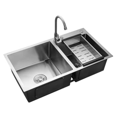 Shiyinge Évier de cuisine avec 2 plateaux, évier encastré, rectangulaire, avec égouttoir, acier inoxydable, double étagère, évier de cuisine, évier encastré, double