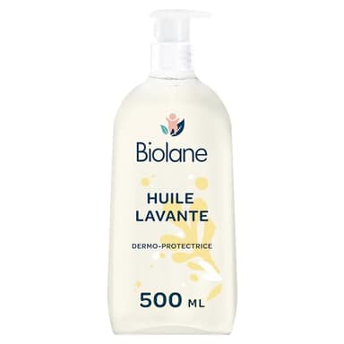BIOLANE - Huile Lavante Dermo-protectrice - Bain Bébé - Peaux sèches et sensibles - Corps et cheveux - Soin apaisant - Sans savon - 96% d'Origine Naturelle - 500 ml - Fabriqué en France