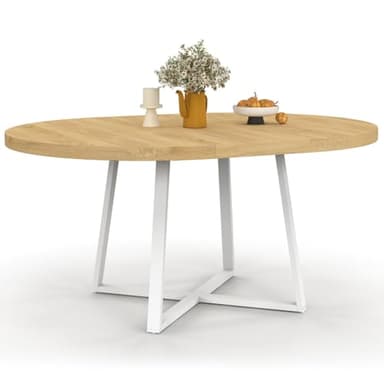 IDMarket - Table à Manger Extensible Ronde Selma 4-8 Personnes Bois et Blanc 110-150 cm