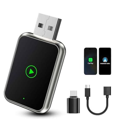 Adaptateur CarPlay sans Fil & Android Auto sans Fil, 2 en 1 Wireless Carplay Adapter avec USB C/A, Plug and Play, Supporte Bluetooth/WiFi/Google Assistant/Siri, for iPhone iOS 10+, 5.0GHz WiFi