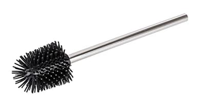 WENKO Brosse de Silicone avec Manche Acier INOX - Brosse de Toilette avec tête de Rechange en Silicone, Acier Inoxydable, 7.5 x 35 x 7.5 cm, Brillant