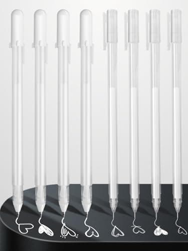 Lot de 8 stylos gel blancs - 4 x 0,6 mm + 4 x 0,8 mm - Résistants à l'eau - Pour papier noir - Pour dessin, peinture et croquis - Idéal pour les artistes, bullet journal, livres d'or et bricolage