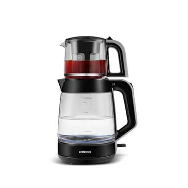 Karaca Machine à Thé Turc, Bouilloire Electrique avec Contrôle de Température 2,2 L & Théière en Verre avec Infuseur 0,9 L, Machine à Thé Multifonction 1900 W, Gris