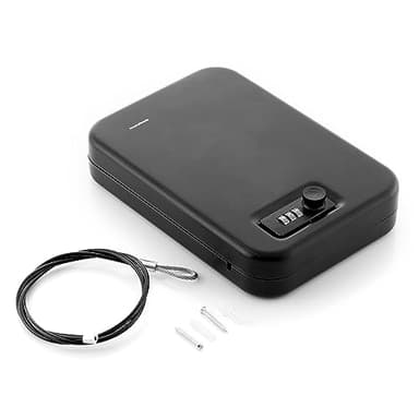 InnovaGoods - Coffre-Fort Portable avec Serrure à Combinaison Numérique 3 Chiffres, Sécurité Renforcée par Câble en Acier, Idéal pour Bijoux, Cartes, Voyage, Bureau, Noir, Acier allié
