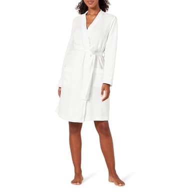 Amazon Essentials Peignoir Long en Tissu Nid D’Abeille Léger (Grandes Tailles Disponibles) Femme, Blanc Vif, L