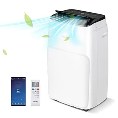 COSTWAY Climatiseur Mobile Silencieux 5 EN 1, Clim 14000BTU Refroidissement Rapide,Chauffage,Ventilateur,Déshumidificateur,Mode Nuit, Climatisation Faible Conso,Wifi