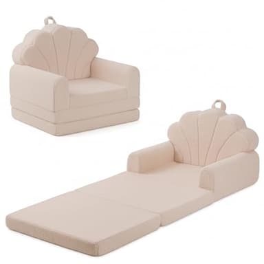 JOLLY MINO Fauteuil Enfant Convertible Canapé lit bébé 2-en-1, Chauffeuse Enfant en Mousse Douce et Confortable (Beige)