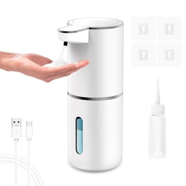 UCAMP Distributeur de Savon Automatique,Distributeur Savon Mousse Automatique 380ml,Distributeur de Savon sans Contact,Mural,Rechargeable par USB,Étanche Ipx5,Adapté à La Cuisine,Salle de Bain