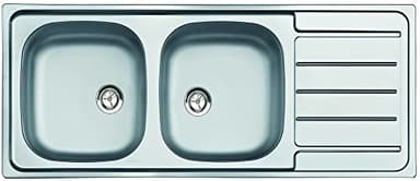 Evier Inox 18/10 à encastrer réversible - Moderna - 2 cuves + égouttoir - Sans vidage - 116x50cm