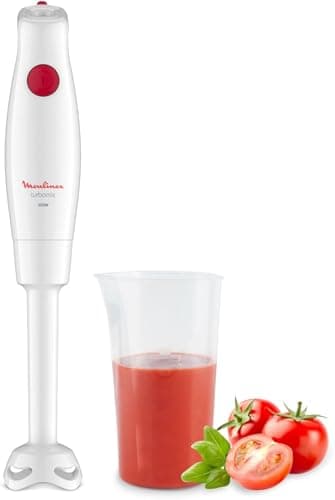 Moulinex Pied Mixeur, 350 W, Un seul bouton de commande, Pièces amovibles compatibles lave-vaisselle, Lames Zelkrom durables, Pied antiéclaboussures, Turbomix DD12A110, Blanc