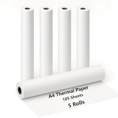 5 Rouleaux Papier Thermique A4, Papier Imprimante Thermique, Papier Thermique Blanc, Sans BPA, Séchage Rapide, pour Impression de Documents, Photos et Pages Web, 21cm x 6.2m, 21 Feuilles/Rouleau