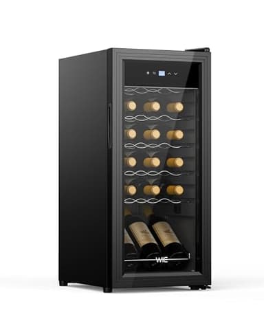 WIE Cave à Vin 18 Bouteilles 53L Réfrigérateur à Vin 5°C-18°C Refroidissement par Compresseur Verre Porte Panneau Tactile LED Intérieur Frigo Vin Bar Intérieur/Extérieur