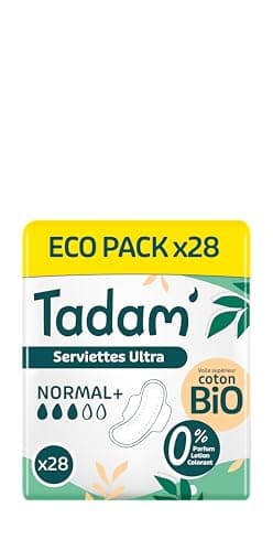 TADAM’ - Serviettes Hygiéniques Dermo-Sensitives - Protections Hygiéniques Femme Ultra Fines avec Ailettes - Flux Normal - Extra Absorbantes - A base de Coton Bio - Confort Jour et Nuit - Ecopacks