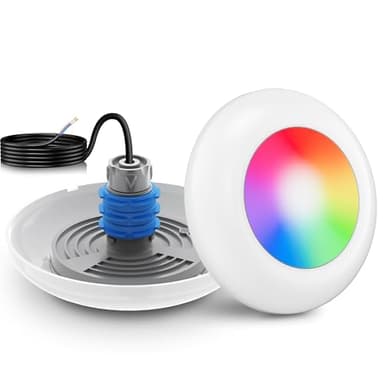 LyLmLe Projecteur Piscine Vissable avec Filetage 1" 1/2, 15W RGB Spot LED Piscine Multicolore Contrôle Synchronisé, Ø190mm, 12V AC Lampe pour Piscines Béton SPA, Sans Unité de Contrôle