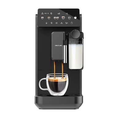 Cecotec Cafetière Superautomatique Cremmaet Lungo Latte. 19Bars, Thermoblock, 7 Boissons, Vaporisateur, 5 Niveaux de Mouture, Réservoir d'Eau 2L, 240ml Lait et 280g Grains de Café, Détartrage, Écran