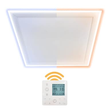 Heidenfeld chauffage infrarouge HF-HP500 avec éclairage | Cadre LED - panneau infrarouge plafond avec thermostat - marque allemande - télécommande (390 W réglable)
