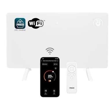 Princess Chauffage infrarouge Princess connecté - Panneau en cristal de carbone - 480 W -Thermostat réglable jusqu'à 50 °C - Minuterie 24 h - Programmation hebdomadaire (Blanc)