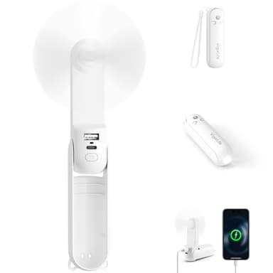 VigorLife Mini Ventilateur Portatif, Ventilateur à Main Portable 3 en 1, Ventilateurs de Poche Rechargeable par USB, ventilateurs à Piles[19 heures], Avec Batterie Externe, Lampe de Poche (Blanc)