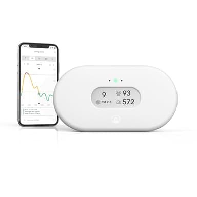 Airthings 2960 View Plus - Détecteur de Radon et de la Qualité de l’Air avec Détecteur de Particule Fine, CO2, COV, Humidité et Température, Application Mobile, Wifi et Notifications