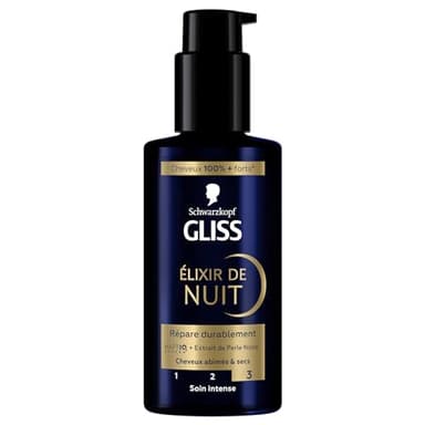 GLISS - Schwarzkopf - Elixir de Nuit - Repare Durablement - Haptiq System - Extrait de Perle Noire - Cheveux Abîmés & Secs - Cheveux 100% Plus Forts - Soin Intense - Sans Rinçage - 100ml