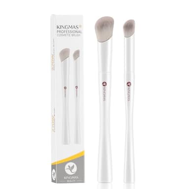 KINGMAS Kabuki Lot de 2 pinceaux de maquillage biseautés pour liquides, mélanges, crèmes, poudres, blush (blanc, D. 270 W/370 W)