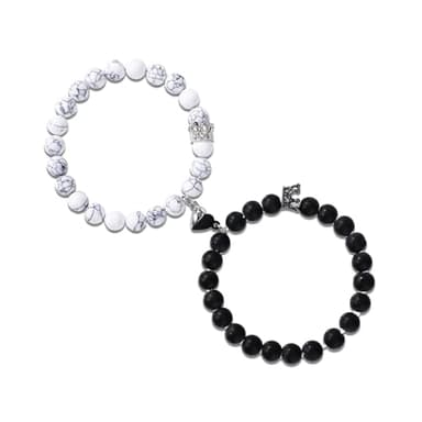 Mikovivi 2pcs Bracelet Magnétique Couple, Cœur d'Amour Bracelets Assortis Couronne Bijoux de Relation pour Elle et Lui Cadeau Longue Distance pour Petit Ami Petite Amie Anniversaire Saint-Valentin