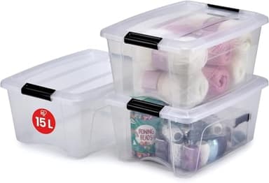 Iris Ohyama, Lot de 3 boîtes de rangement, Boite de rangement, Boite plastique, , 15L, Empilable,Chambre,Salon, Salon, Garage - New Top Box NTB-15 - Transparent