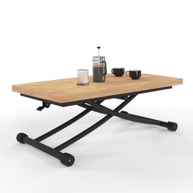IDMarket - Table Basse Extensible relevable en Table à Manger rectangulaire Urbana Plateau façon hêtre Pied Noir Design Industriel