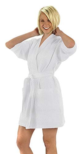 Glamptex Femmes Court 100% Coton Riche Gaufre Robe De Bade+Ceinture Dressing Robe Manteau De Maison