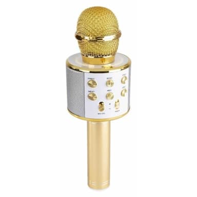 MAX KM01 Microphone Karaoké Micro Sans Fil Bluetooth - Doré, Haut-Parleur, Batterie 6h environ, Micro Modificateur de Voix et Écho, Fonction Enregistrement et Selfie, Parfait pour les Enfants