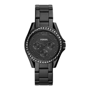 Fossil Montre pour femmes Riley, mouvement quartz multifonction, boîtier en acier inoxydable noir de 38 mm avec bracelet en acier inoxydable, ES4519