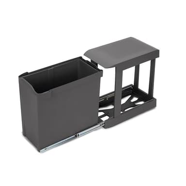 Emuca - Poubelles de recyclage pour la cuisine, 1 x 30L, fixation inférieure et extraction automatique, Acier et Plastique, Gris antracite